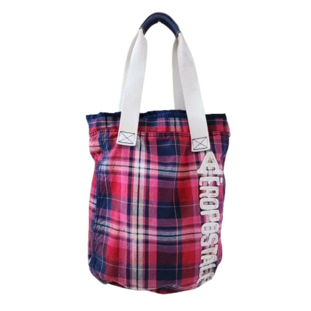 Aeropostale Multicolored Plaid Cotton Tote Bag